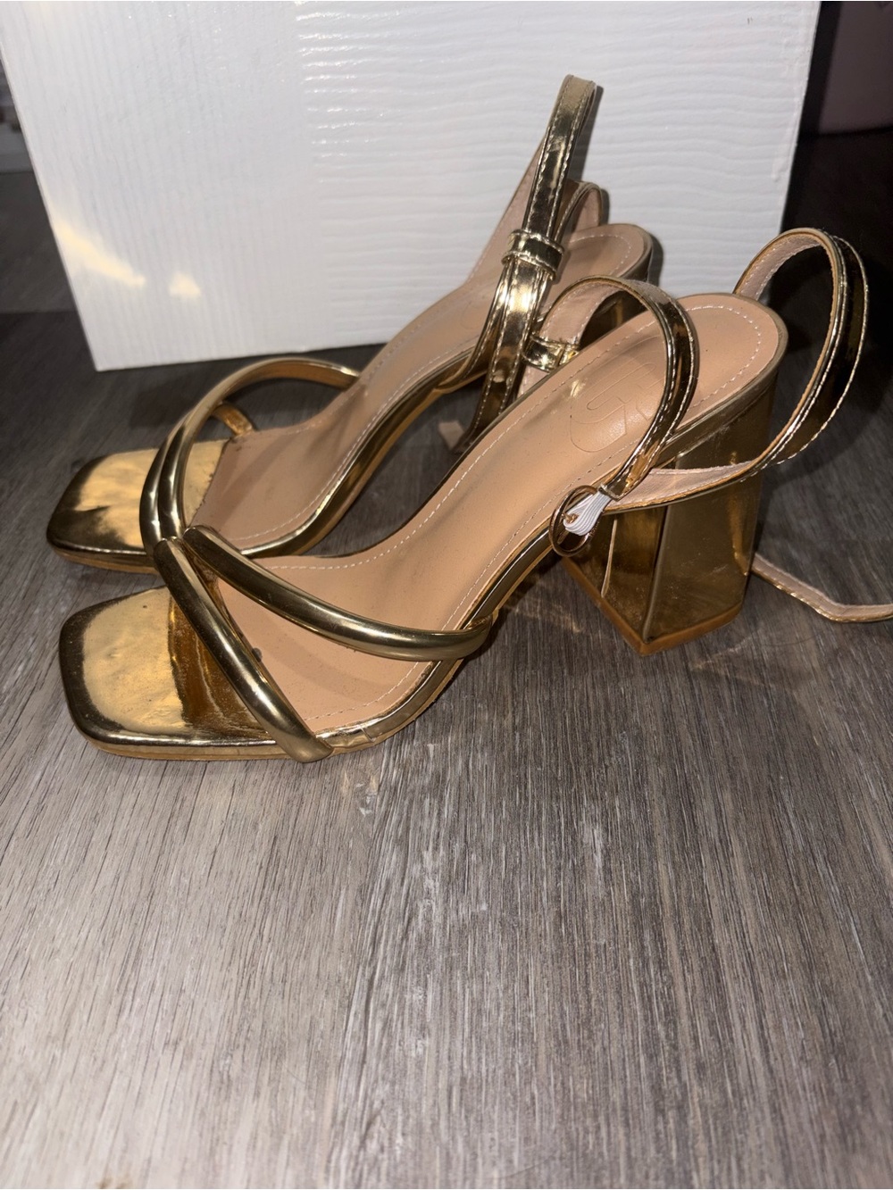 Gold Metallic Block Heel Women's Sandals